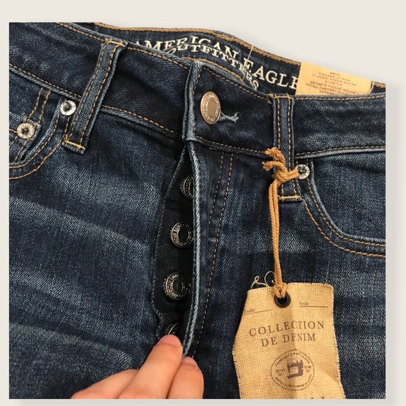 American Eagle Vintage Distressed Medium Dark Wash Straight Leg Skinny Jeans - Picture 5 of 14